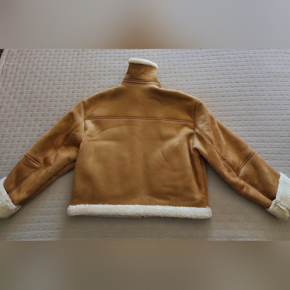 Gap Women's XXL Tall Vegan Suede Sherpa-Trim Jacket Brannan Brown NWT - Picture 13 of 15